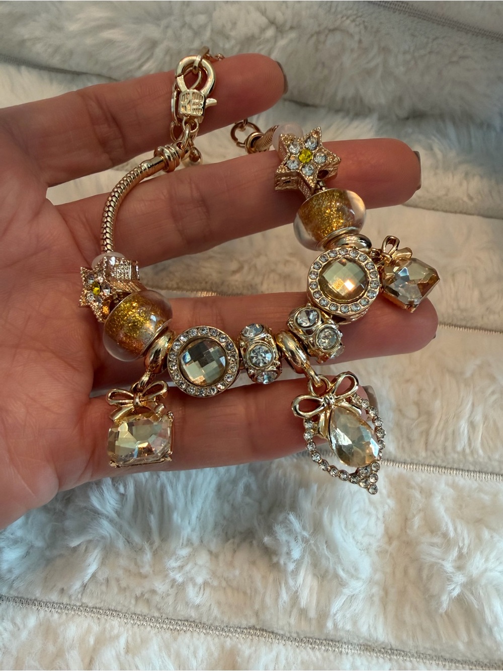 Gold Crystal Charm Bracelet - Elegant Women's Jewelry